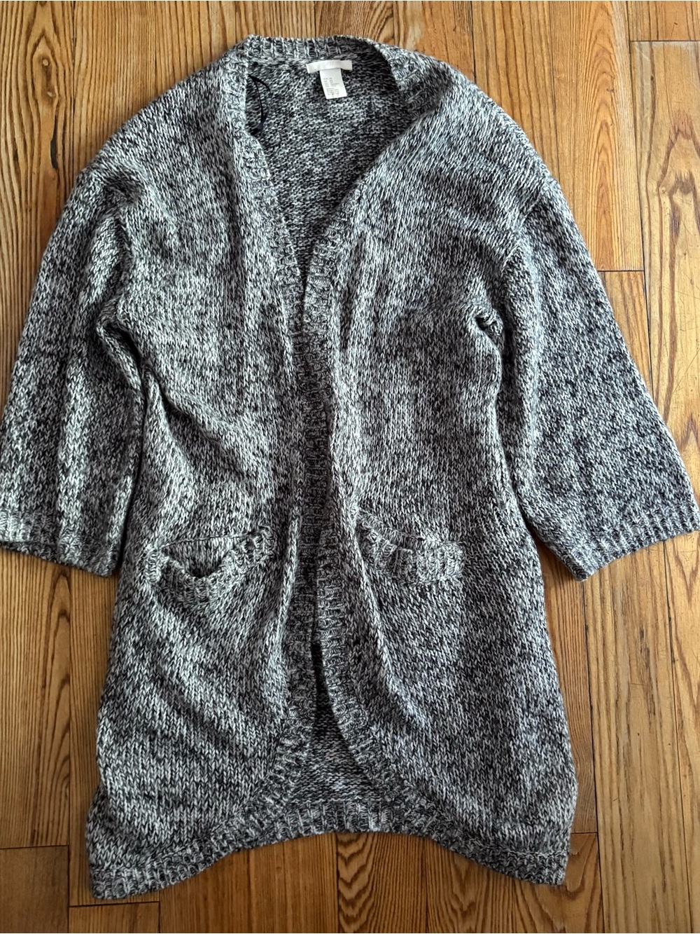 H&M Black and White Marled Open-Front Cardigan